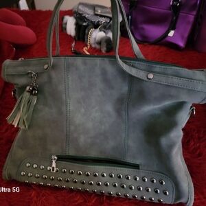 Faded Sea Green Studded Tote Bag